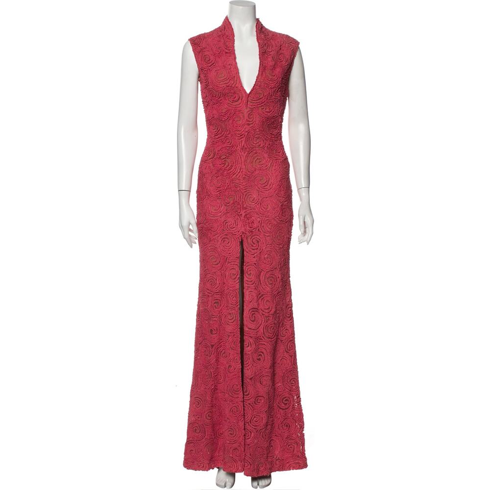 Naeem Khan Patterned Swirl Print Long Dress - S Red